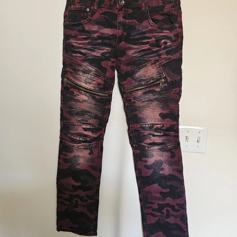 Dstrkt Men Tie-dye Camo Pattern Red Denim Jeans W34/L32 straight